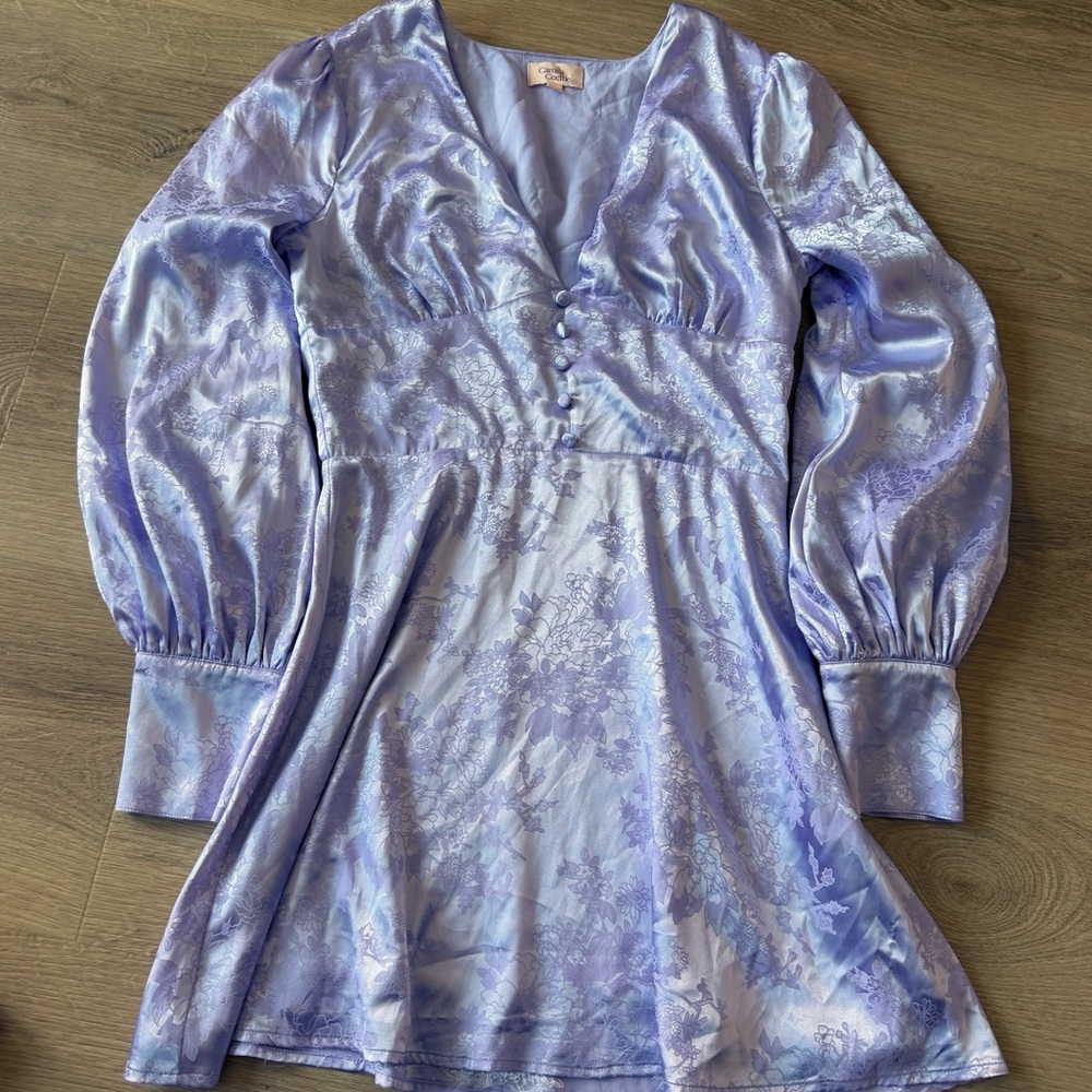 Camila Coelho Revolve Floral Satin Mini Dress Long Sleeve Romantic S